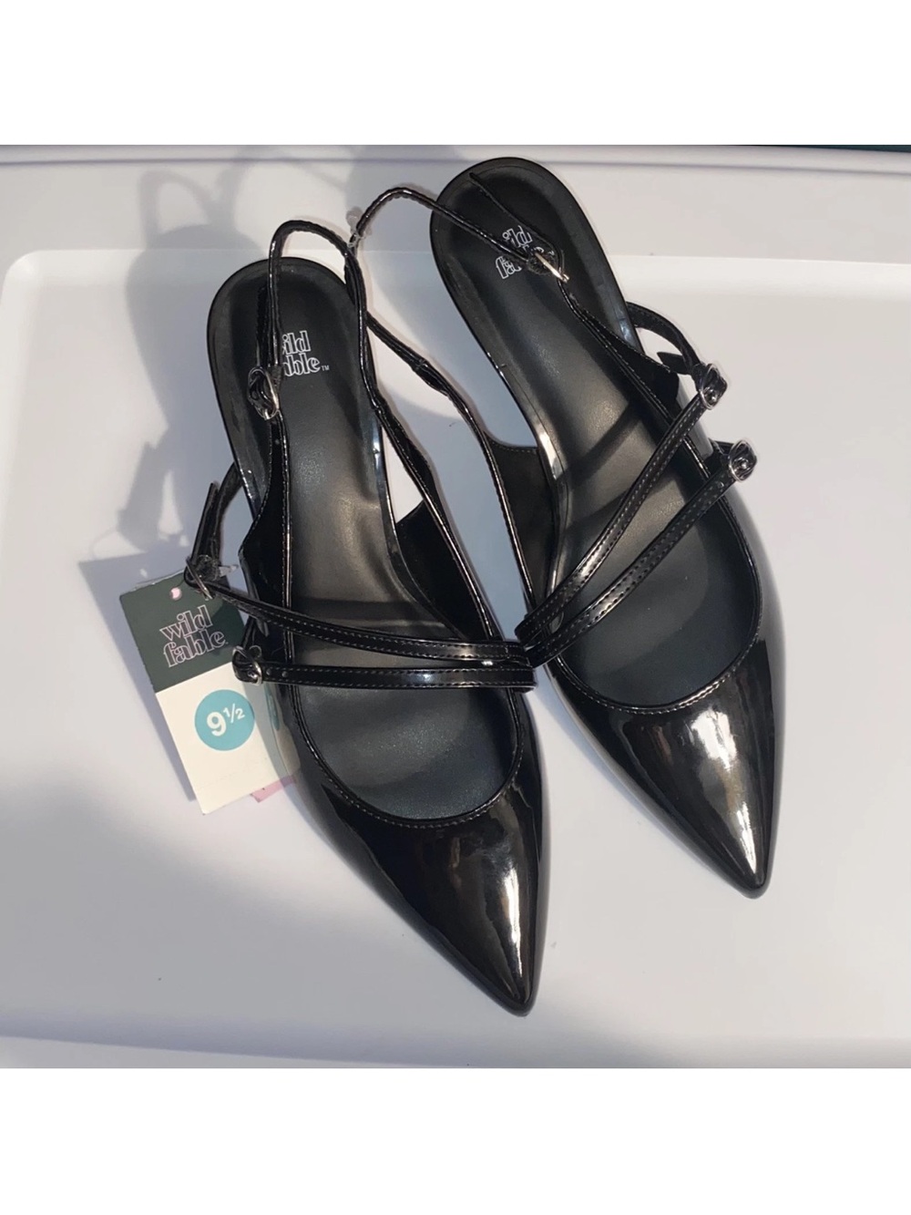 Size 9 1/2 Wild Fable Sasha Black Patent Pointed Slingback Flats NEW